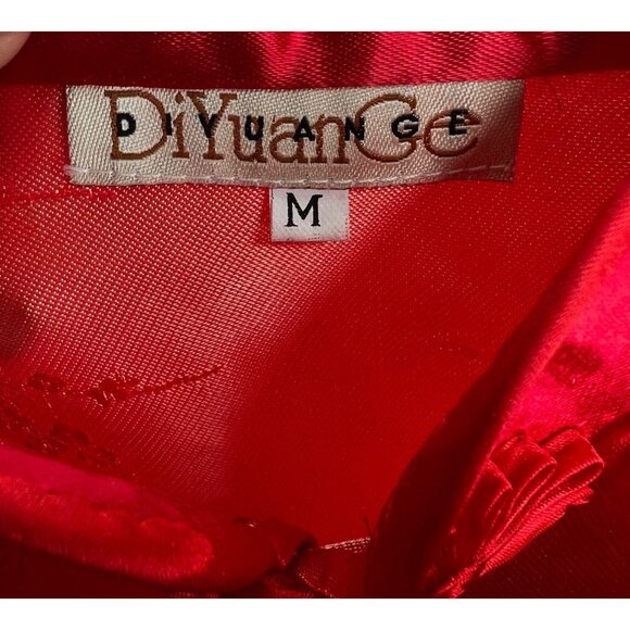 Vintage Y2K 90s DiYuange Red Satin Gold Floral Embroidered Cheongsam Qipao Dress - Picture 15 of 16